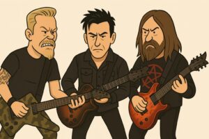 James Hetfield, Richard Kruspe und Gary Holt spielen ihre Gitarren wie in einem Cartoon